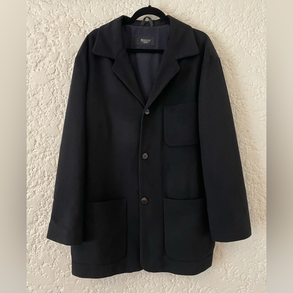Bernini Wool Cashmere Shirt Jacket Mens XL, Black Button Up Coat, Made in Italy
